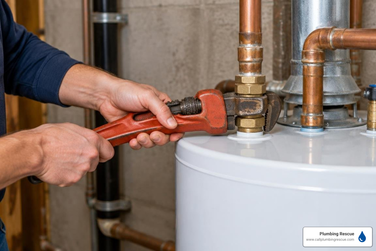tightening plumbing connections with a pipe wrench