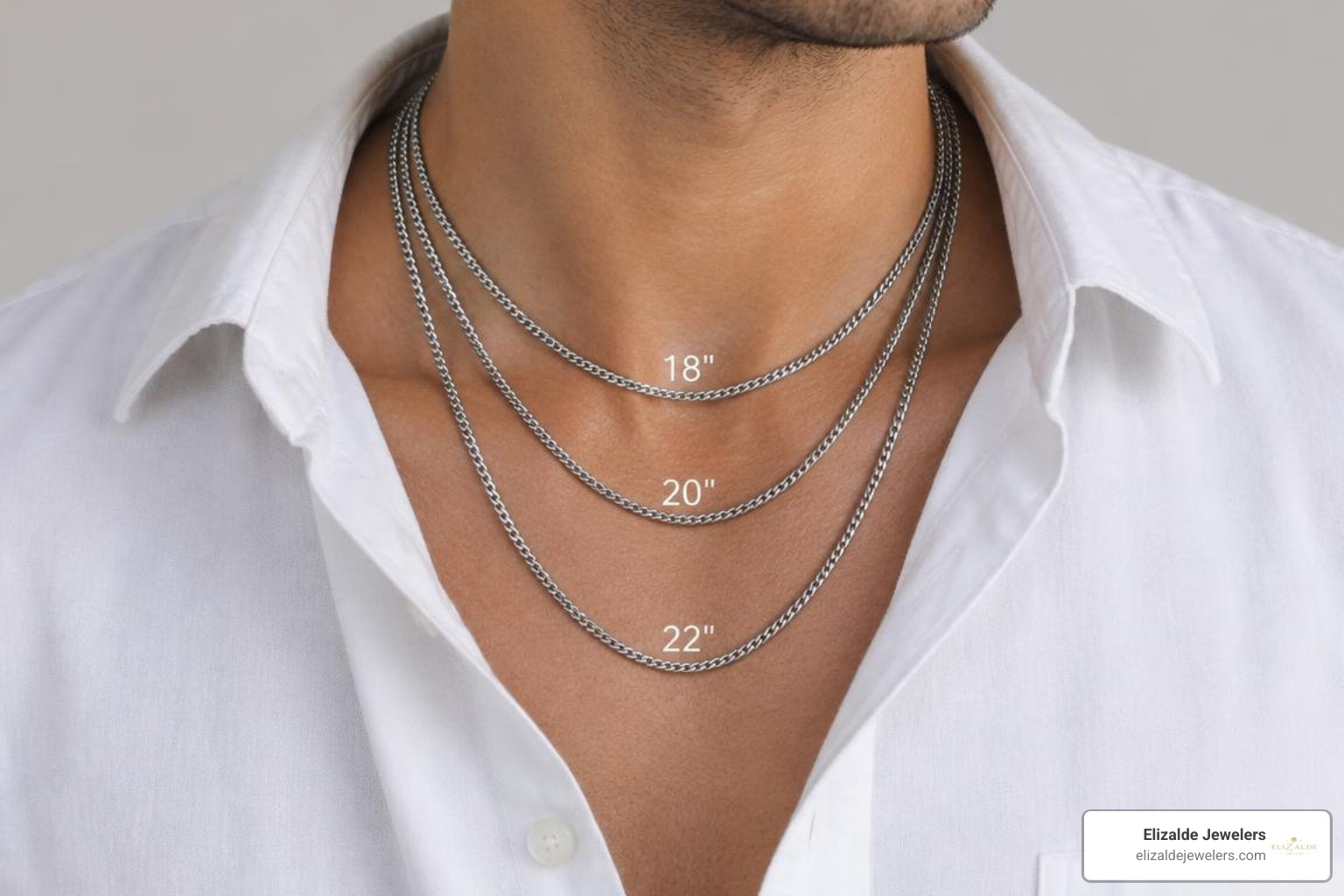 Various necklace lengths displayed against collar Various necklace lengths displayed against collar