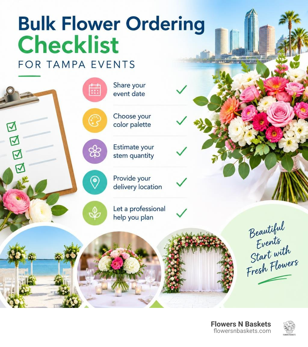 Bulk flower ordering checklist for Tampa events infographic