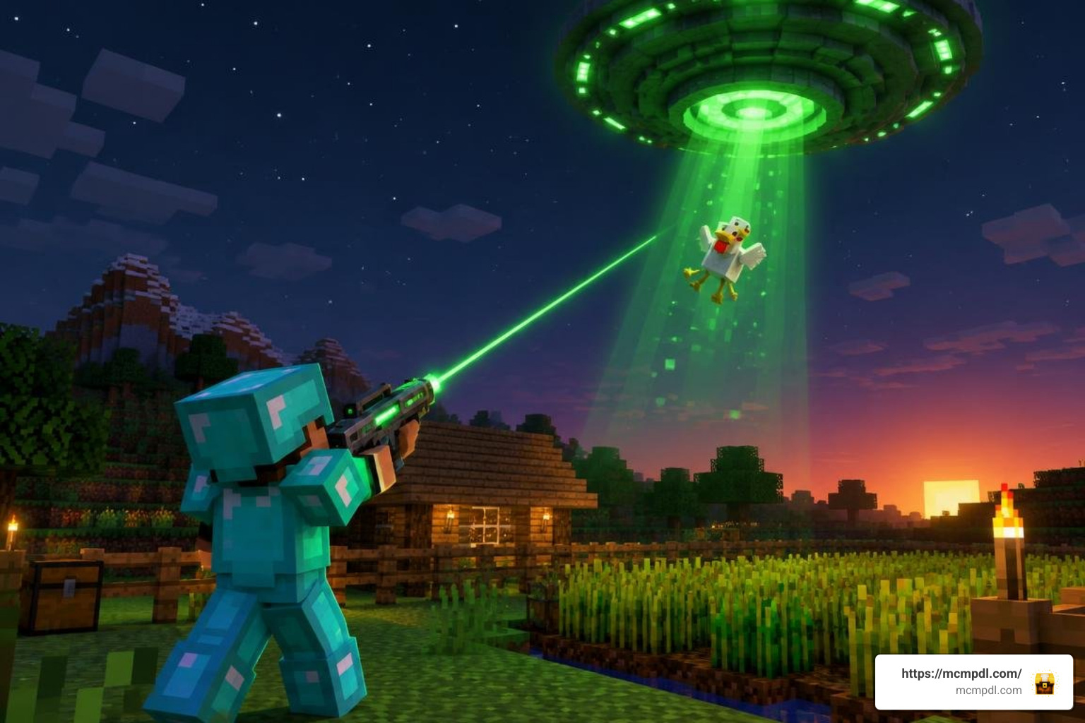 Player defending farm against alien UFO tractor beams