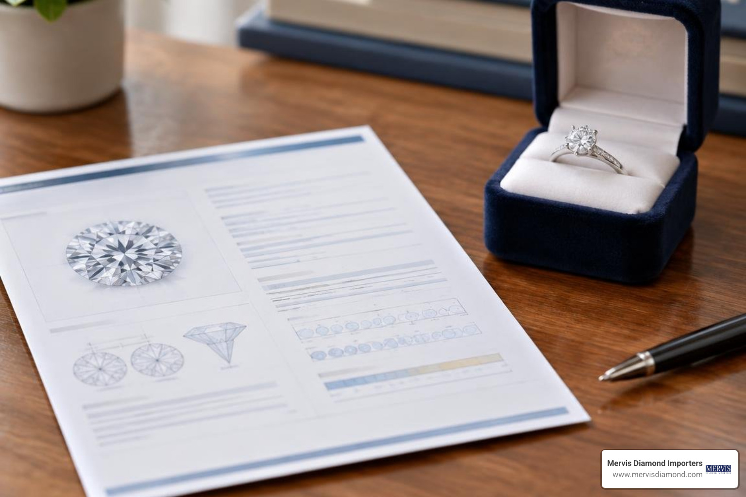 Diamond appraisal document alongside a finished diamond ring