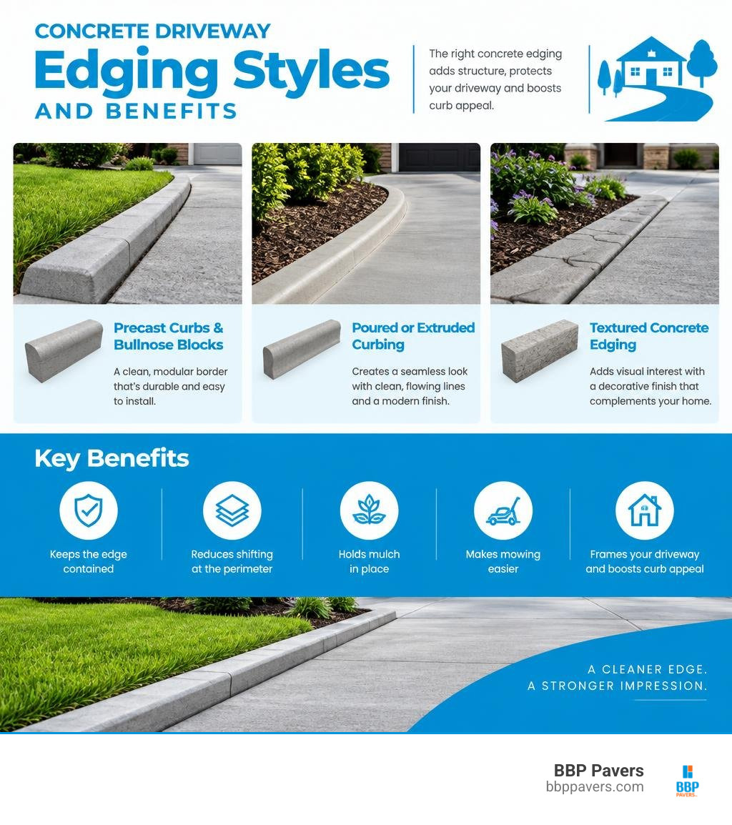 Concrete driveway edging styles and benefits infographic Concrete driveway edging styles and benefits infographic