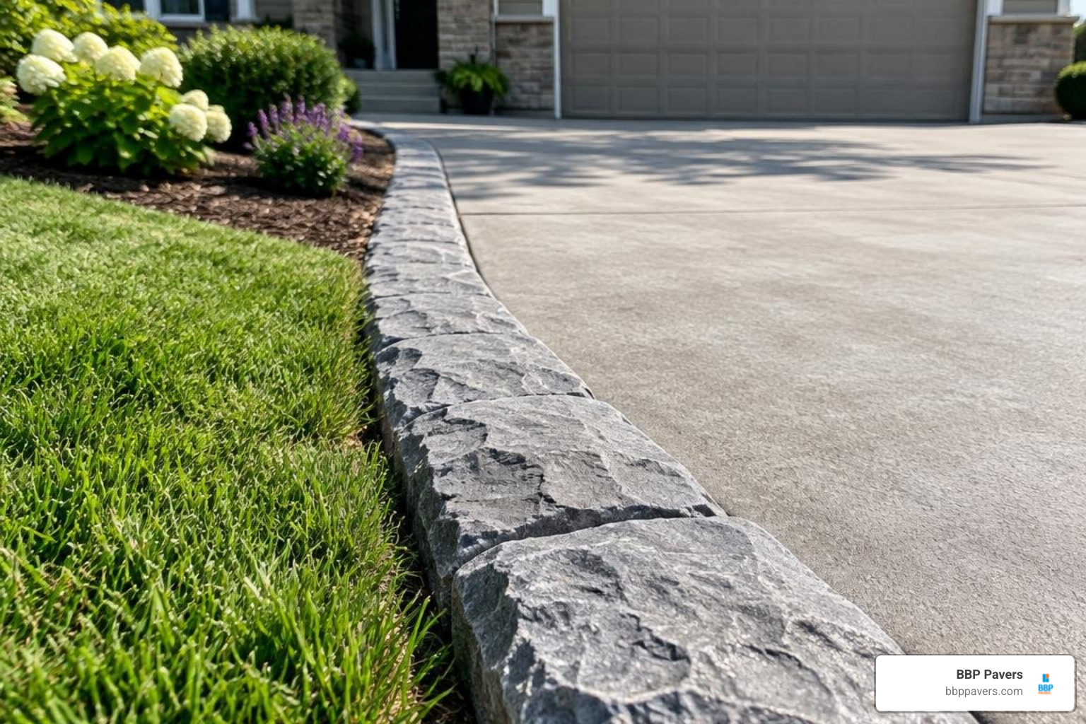 poured-in-place concrete border with chiseled rock texture poured-in-place concrete border with chiseled rock texture