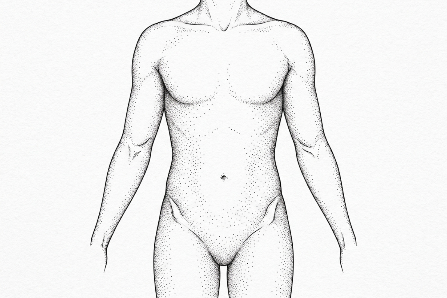stippled pen and ink drawing of upper body joint zones