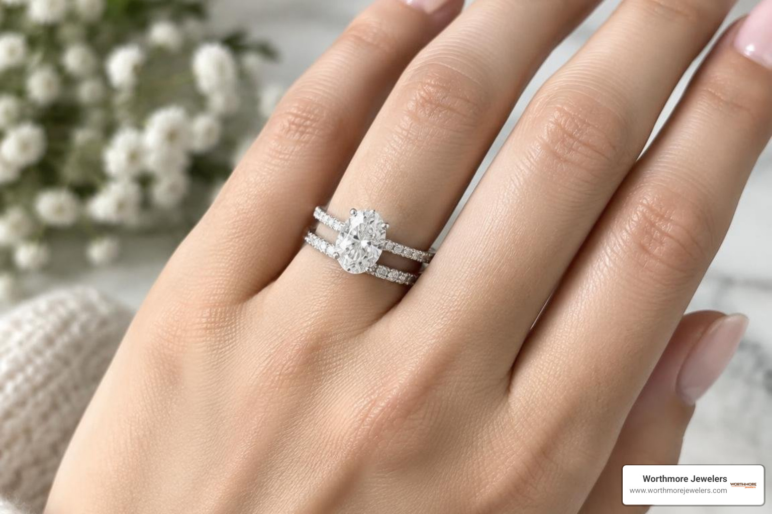 A.JAFFE Flex Band and Expandable wedding bands next to engagement ring A.JAFFE Flex Band and Expandable wedding bands next to engagement ring