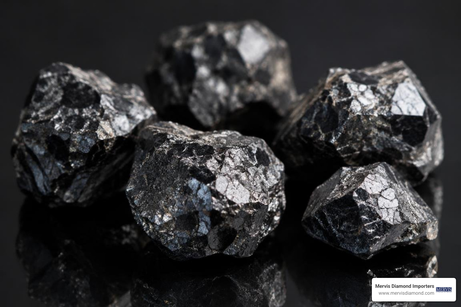 AAA-quality black diamonds showing characteristic graphite luster AAA-quality black diamonds showing characteristic graphite luster