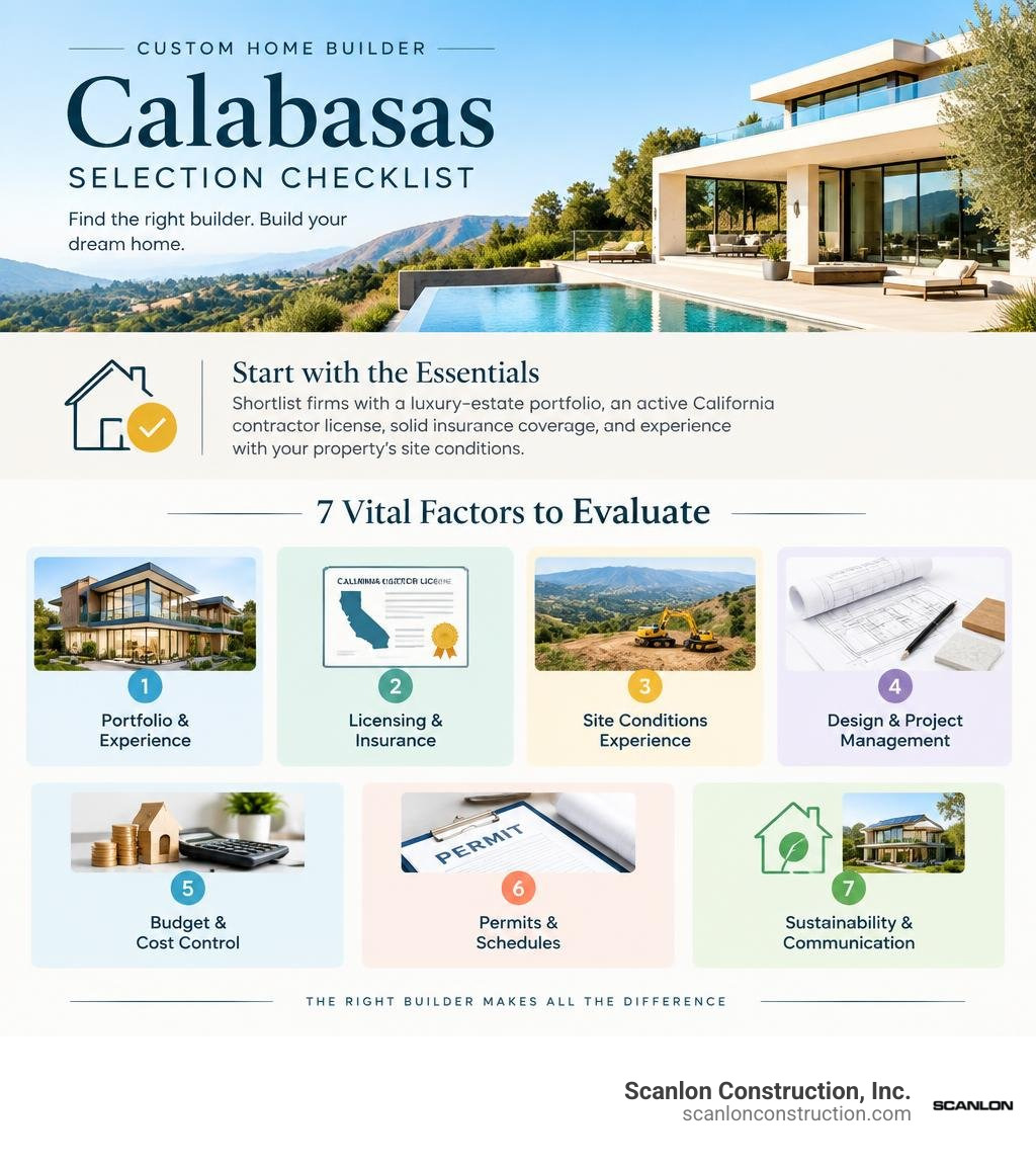 Calabasas custom home builder selection checklist infographic Calabasas custom home builder selection checklist infographic