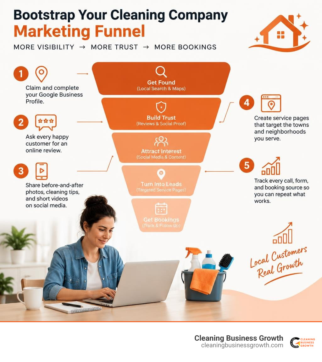 Bootstrap digital marketing funnel for cleaning companies infographic Bootstrap digital marketing funnel for cleaning companies infographic