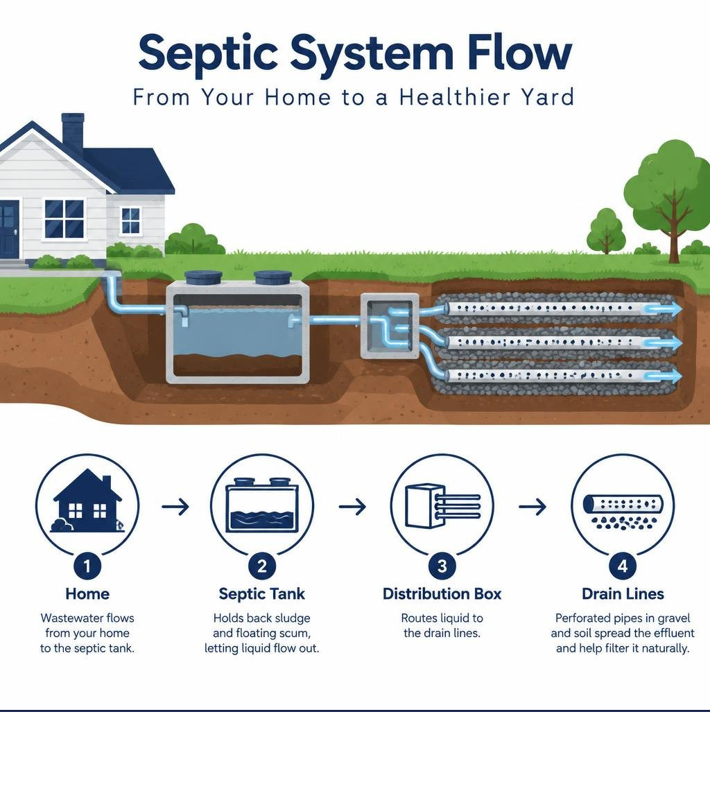 Home to septic tank to distribution box to drain lines infographic infographic Home to septic tank to distribution box to drain lines infographic infographic