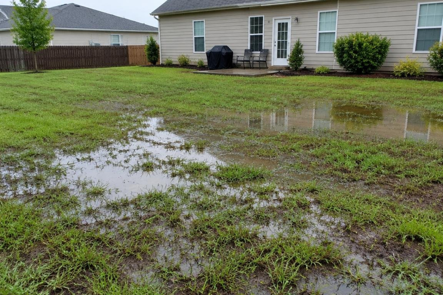 Spongy, flooded yard area over septic trenches Spongy, flooded yard area over septic trenches