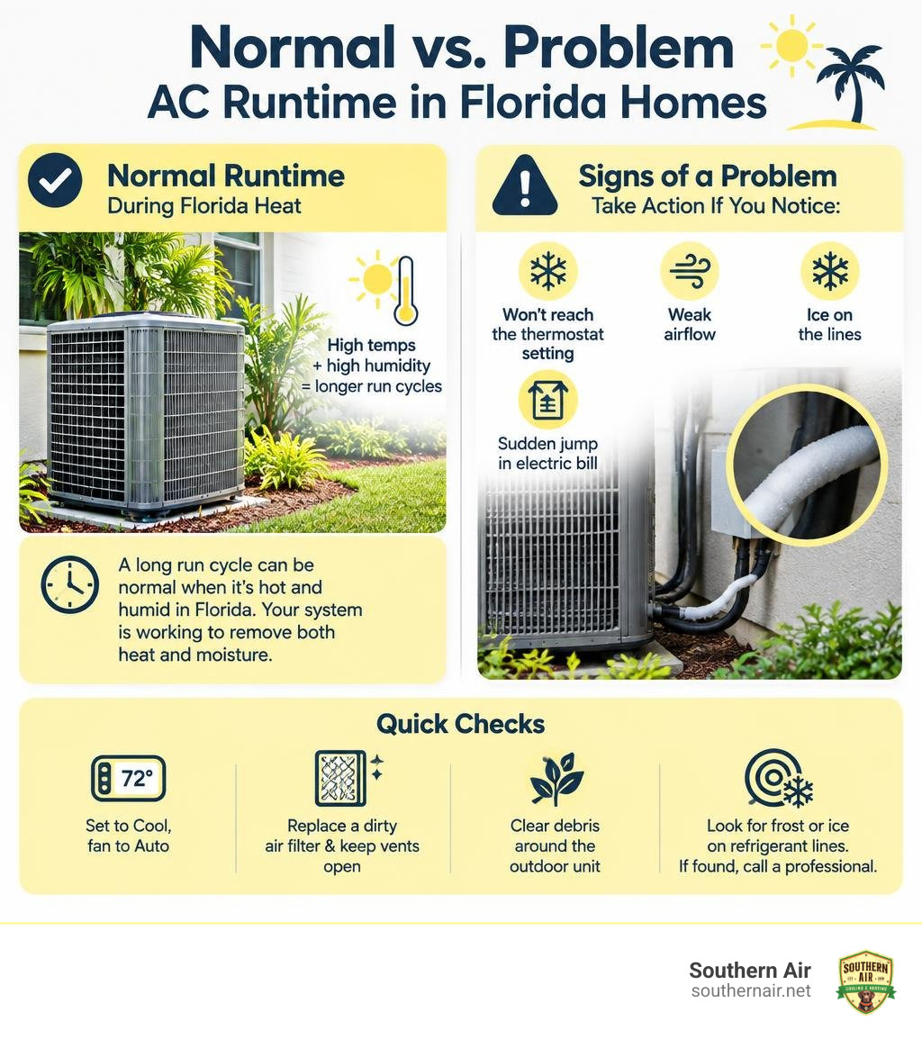 Normal versus problem AC runtime in Florida homes infographic Normal versus problem AC runtime in Florida homes infographic