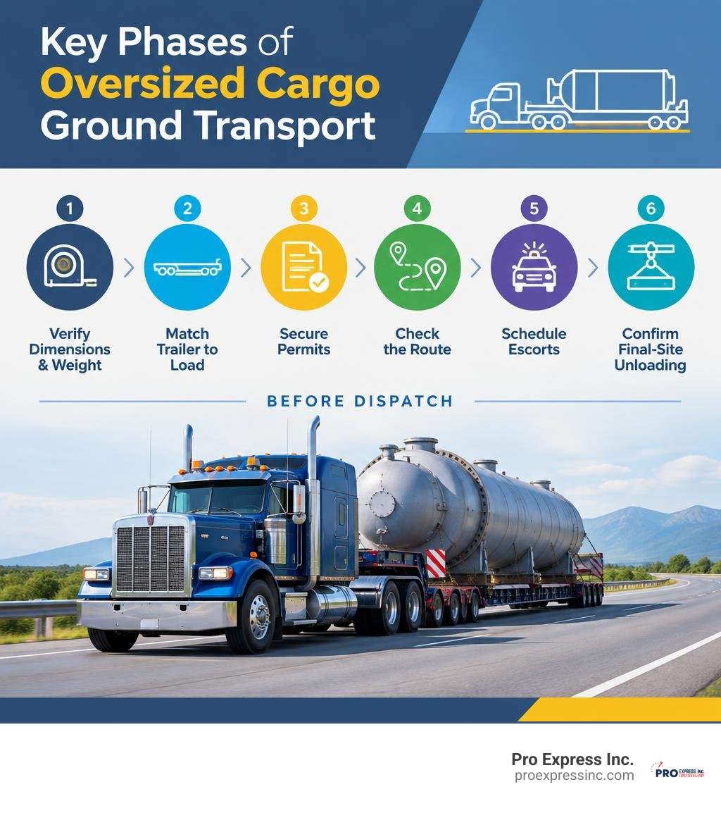 Key phases of oversized cargo ground transport infographic Key phases of oversized cargo ground transport infographic