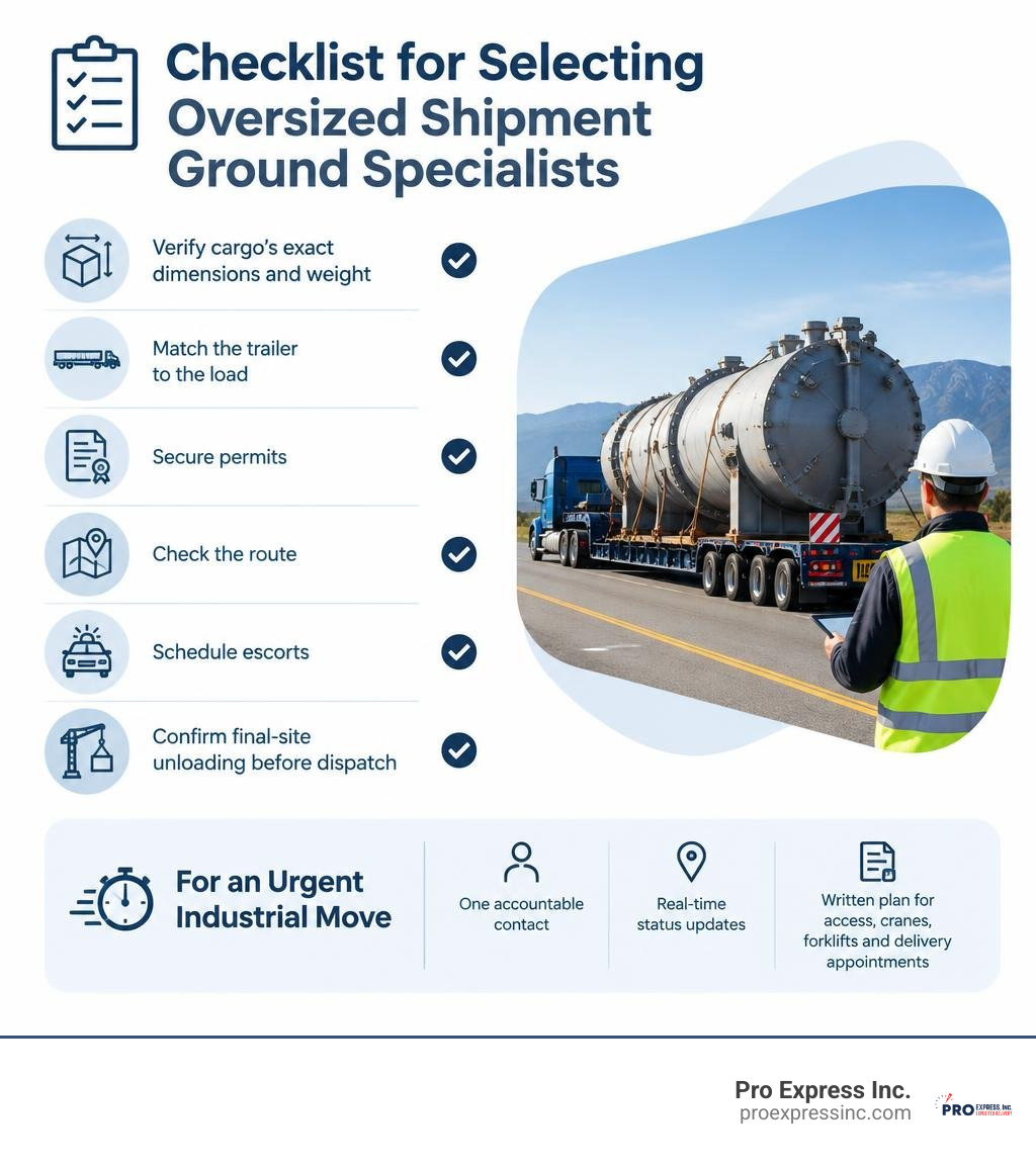 Checklist for selecting oversized shipment ground specialists infographic Checklist for selecting oversized shipment ground specialists infographic