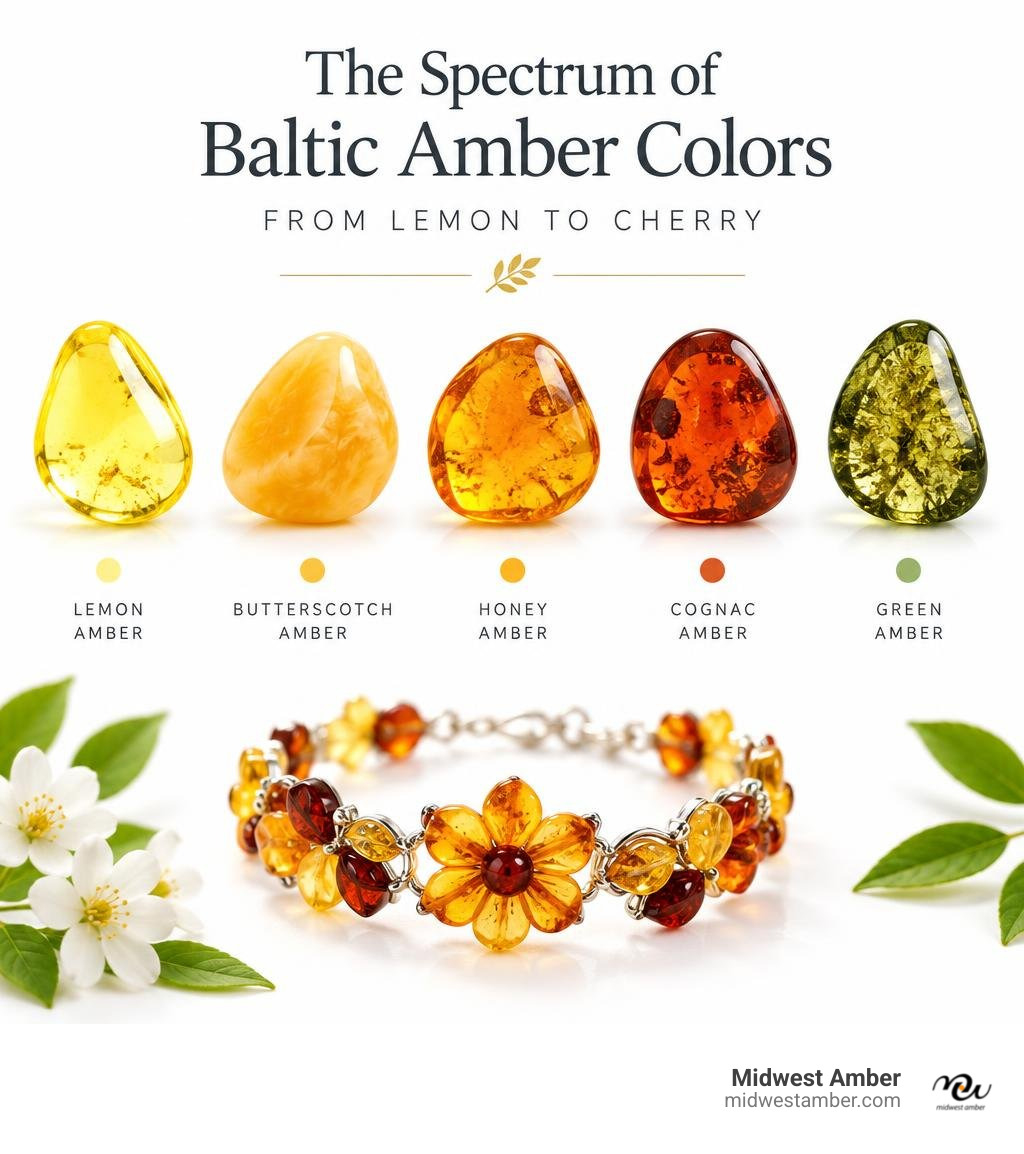 spectrum of Baltic amber colors from lemon to cherry infographic