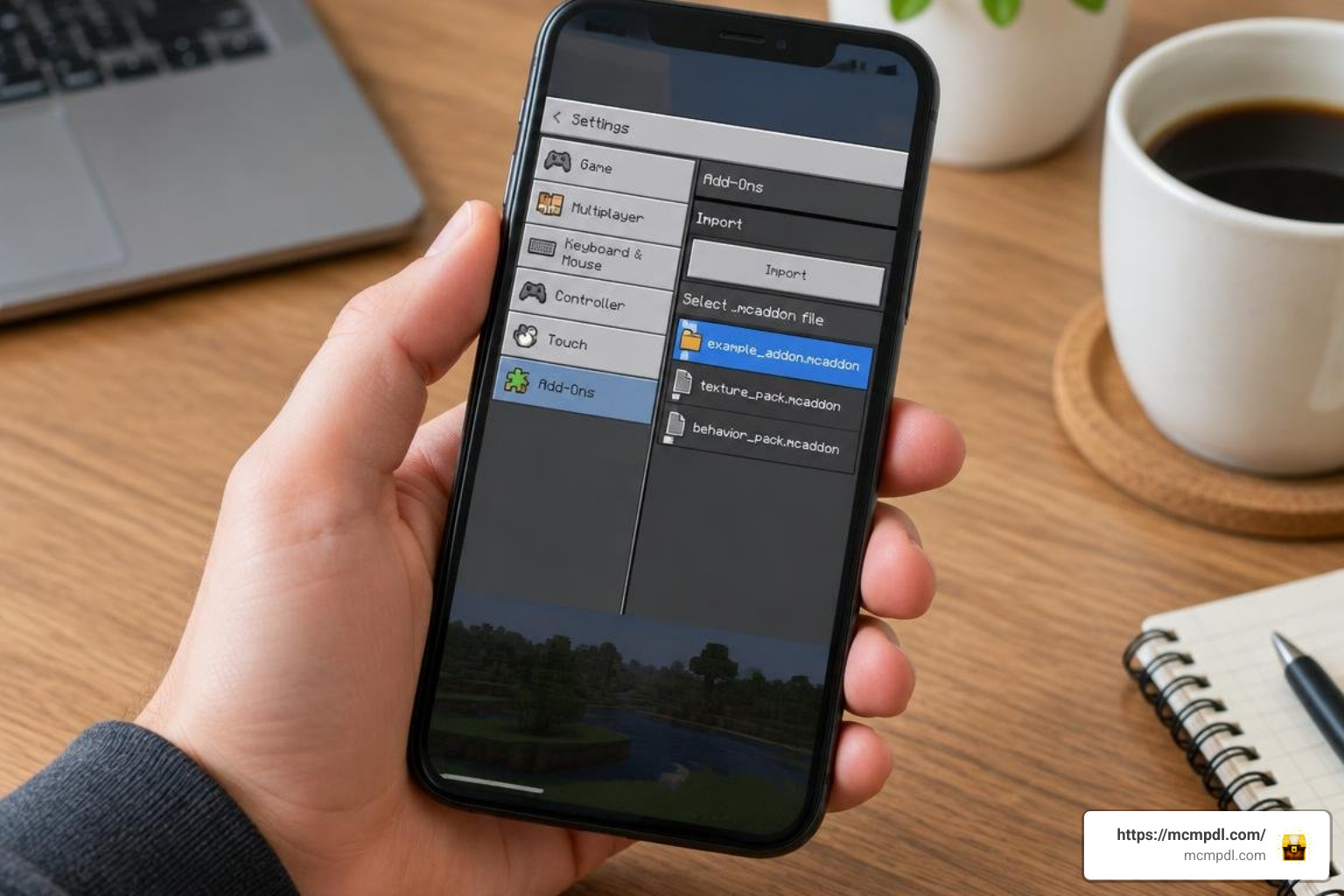 Importing mcaddon file into Minecraft Bedrock settings menu