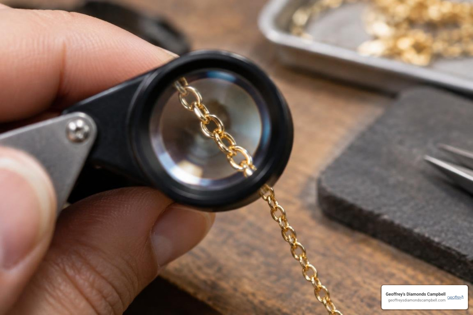 delicate chain links under jeweler magnification