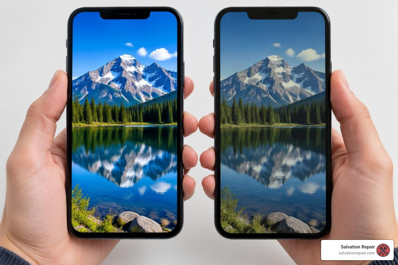 side-by-side comparison between OEM OLED and aftermarket screen panels side-by-side comparison between OEM OLED and aftermarket screen panels