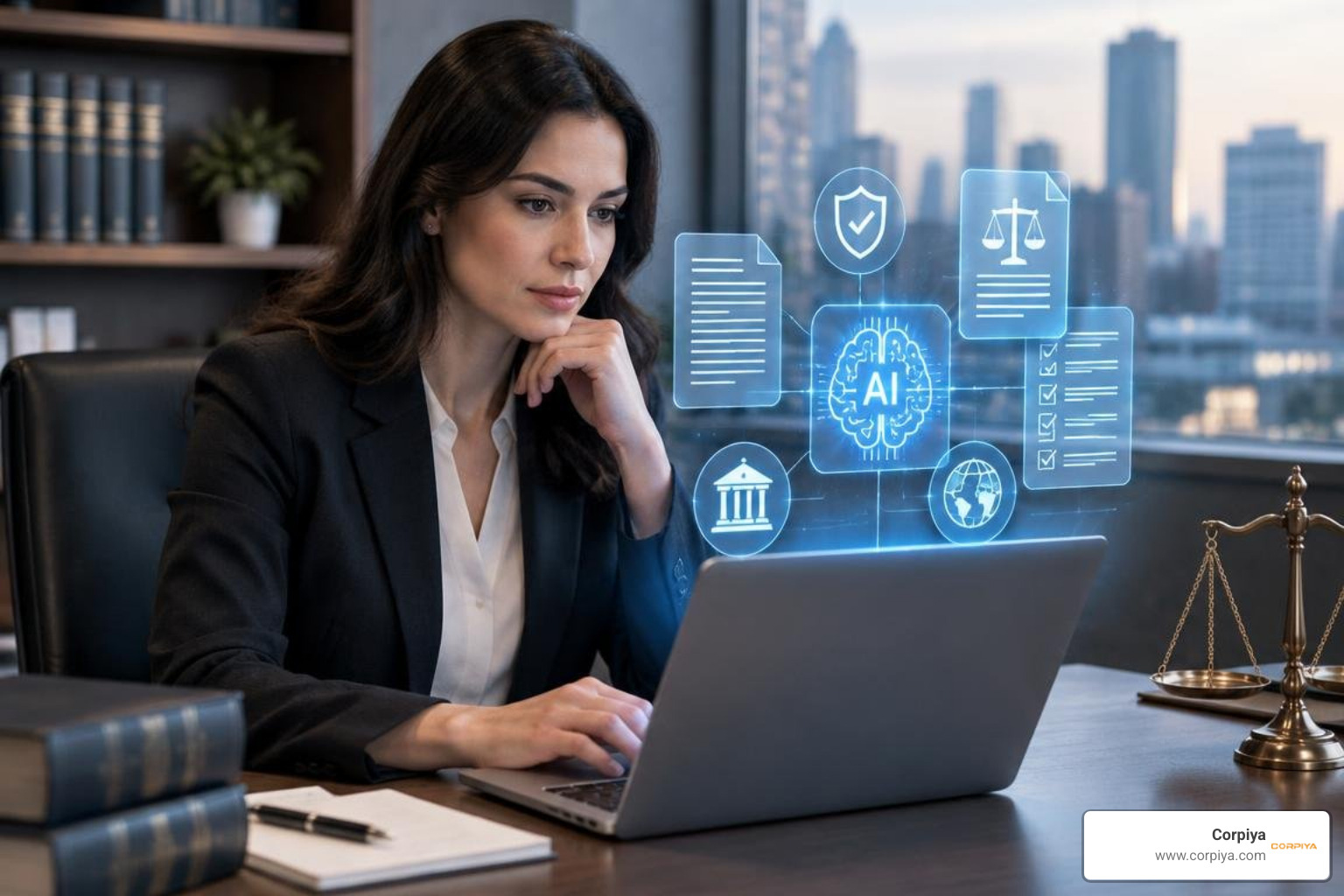 Lawyer analyzing AI compliance frameworks