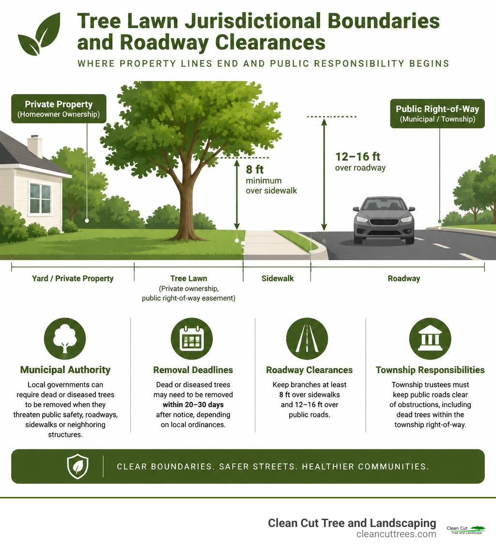 Infographic detailing tree lawn jurisdictional boundaries and roadway clearances infographic