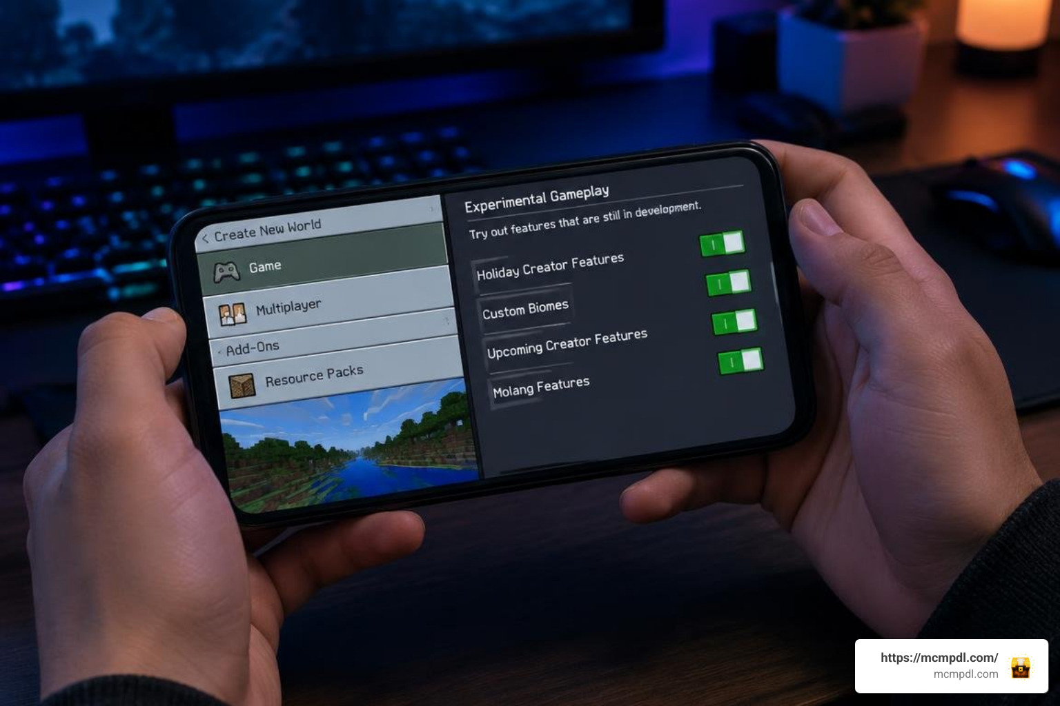 Minecraft Bedrock world settings showing experimental gameplay toggles Minecraft Bedrock world settings showing experimental gameplay toggles