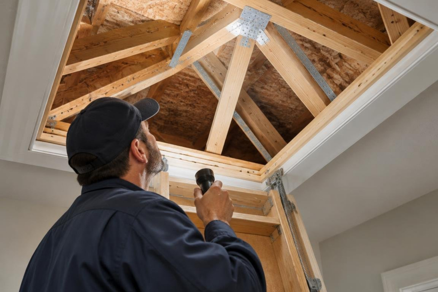 Attic access hatch and hurricane tie-down inspection