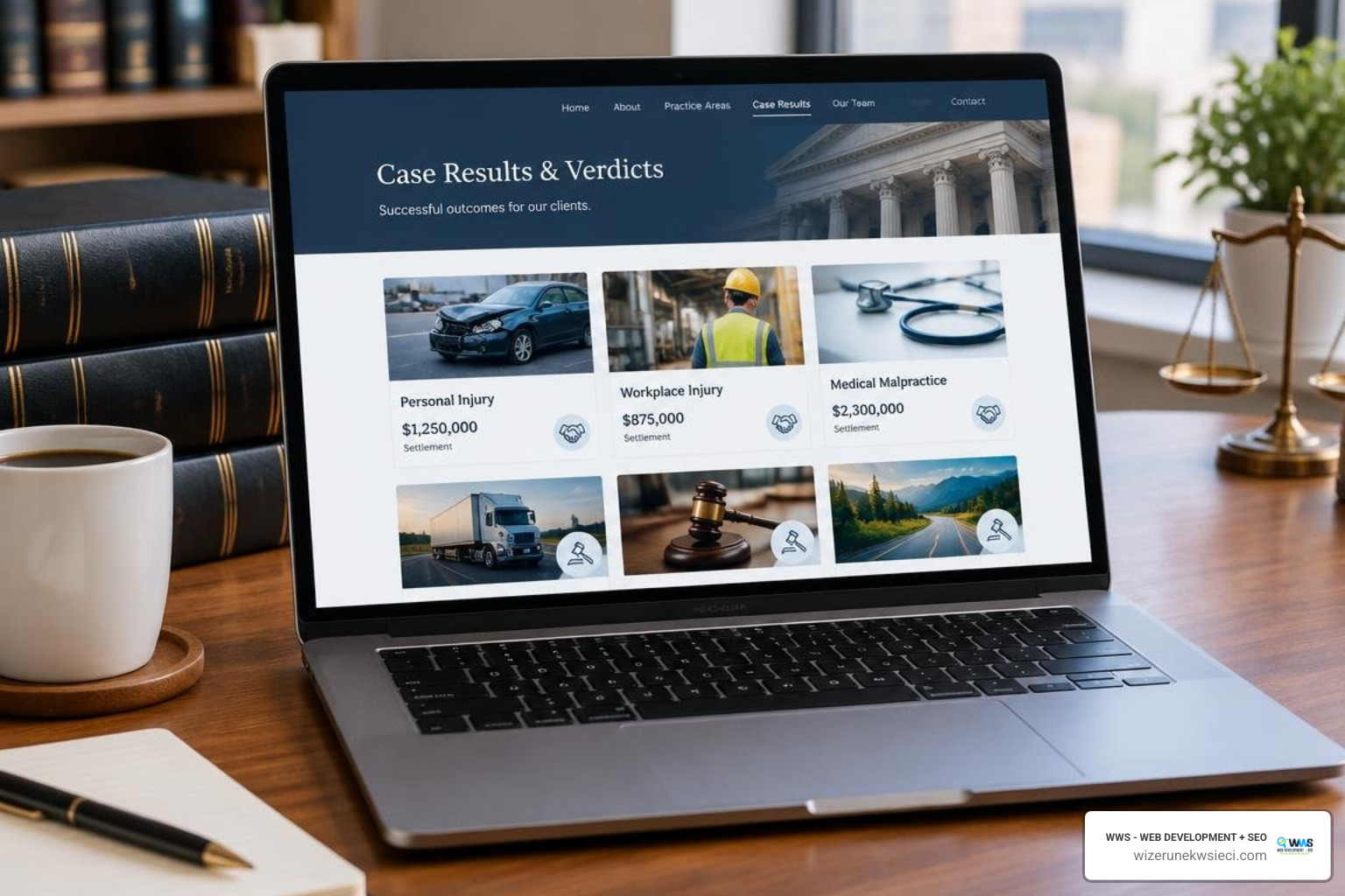 Structured case results and verdicts gallery for a legal website