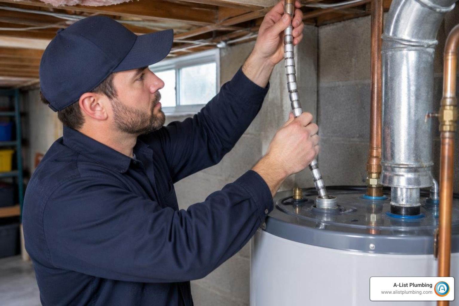Installing a segmented flexible anode rod in a low ceiling basement Installing a segmented flexible anode rod in a low ceiling basement