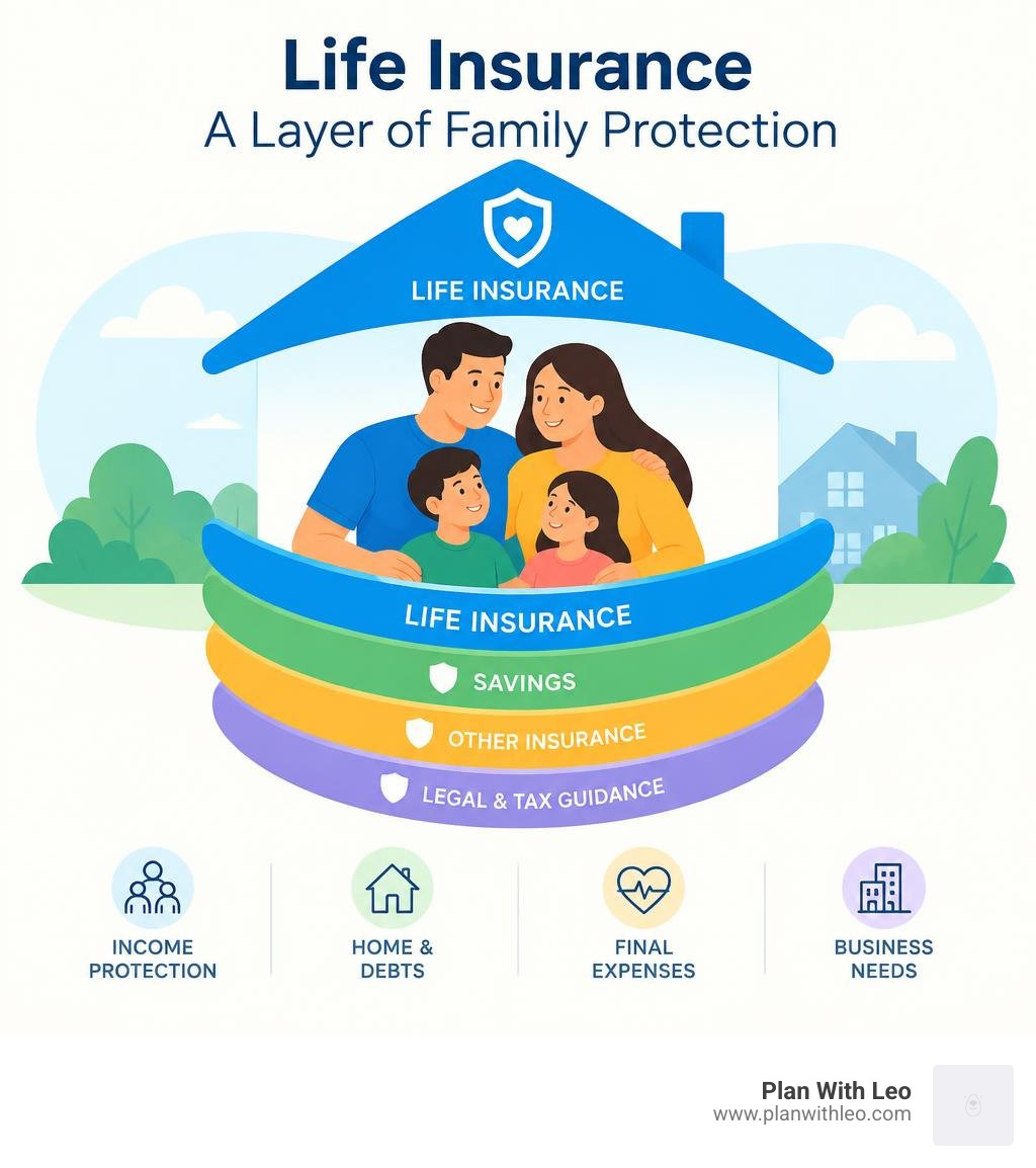 Infographic showing life insurance as a layer of family protection infographic Infographic showing life insurance as a layer of family protection infographic