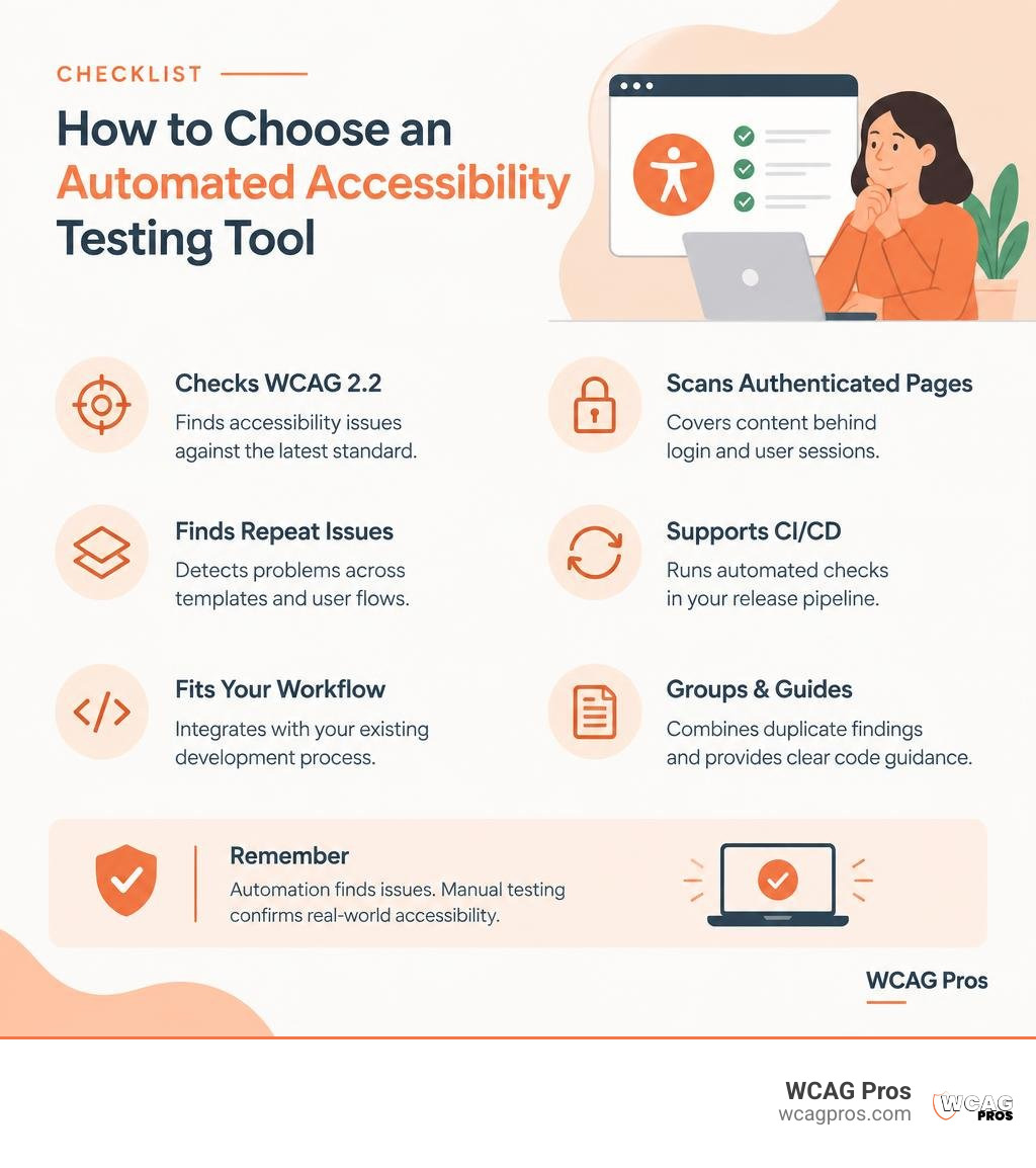 Checklist for choosing an automated accessibility testing tool infographic Checklist for choosing an automated accessibility testing tool infographic