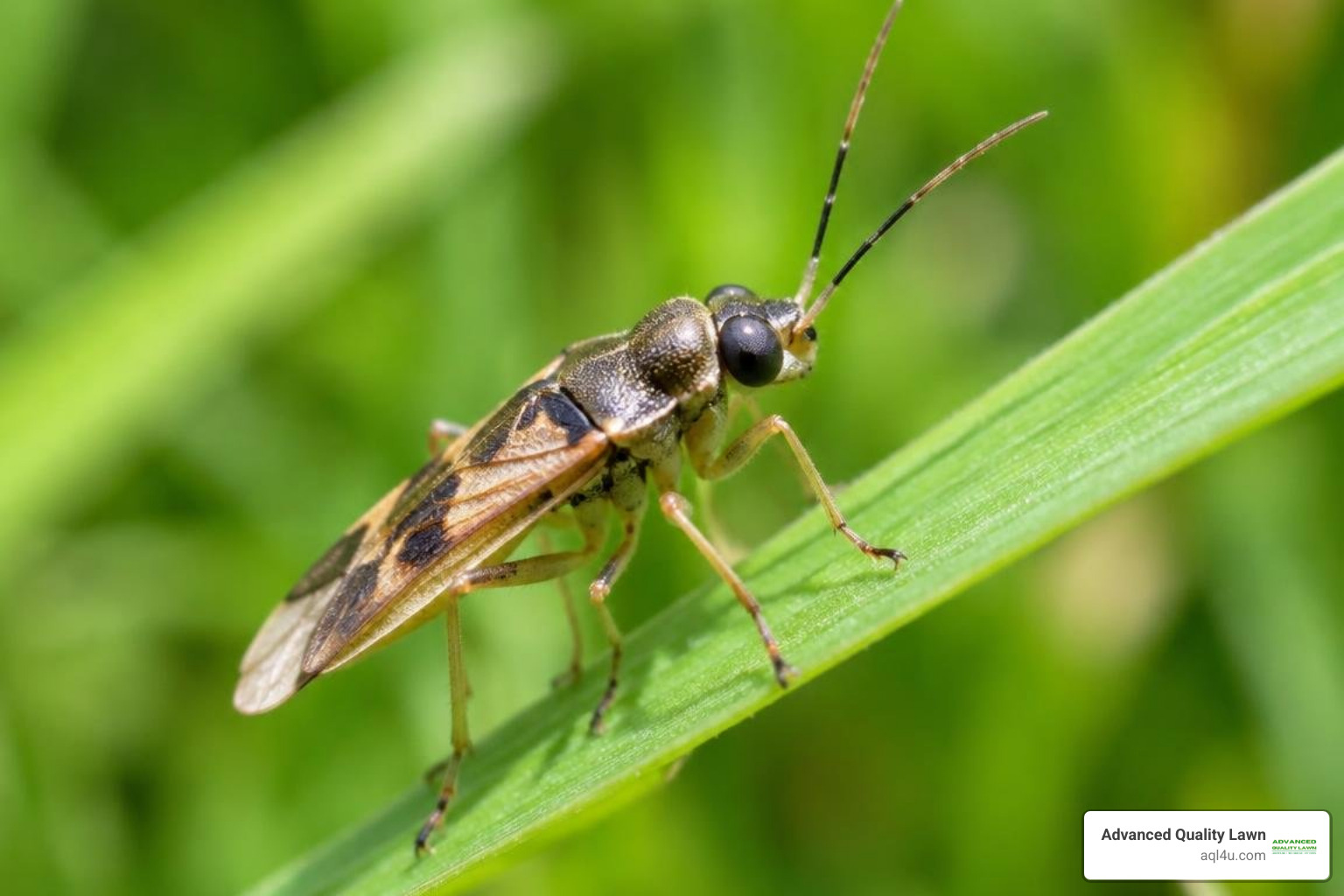 big-eyed bug predator on a blade of grass