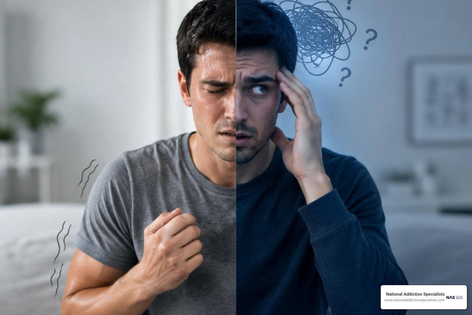 Illustration of physical and psychological drug withdrawal symptoms Illustration of physical and psychological drug withdrawal symptoms