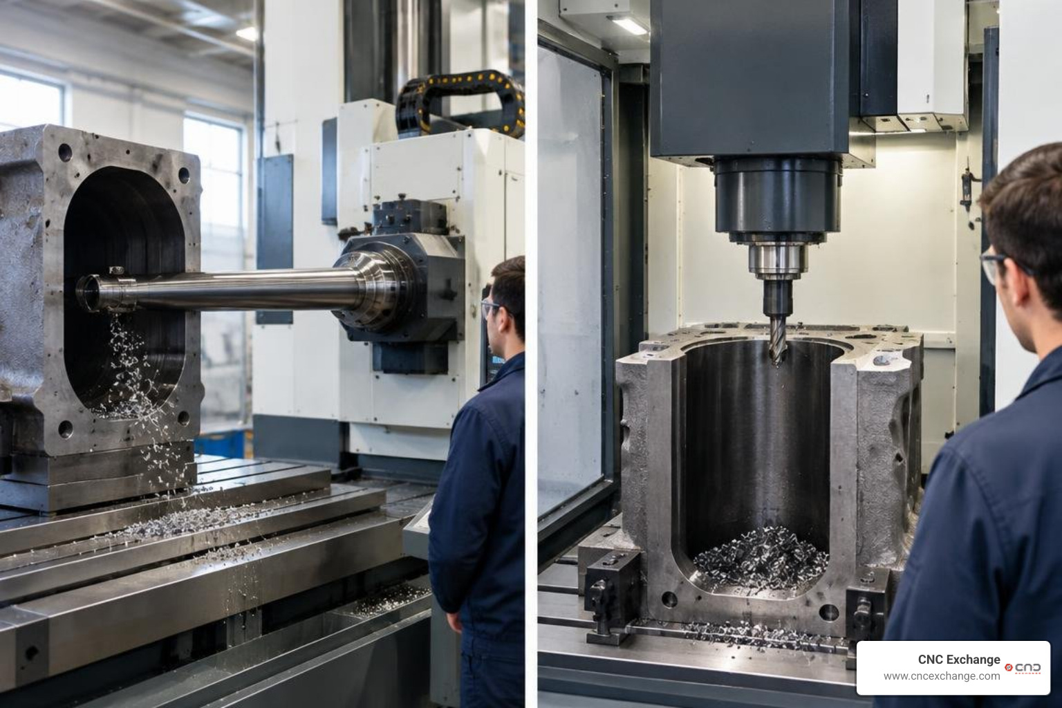 comparing horizontal boring spindle reach to vertical milling setups