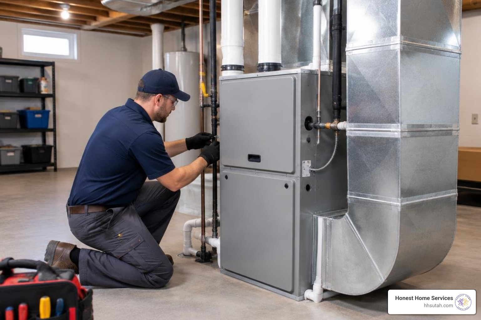 Modern high-efficiency multi-stage gas furnace installation Modern high-efficiency multi-stage gas furnace installation