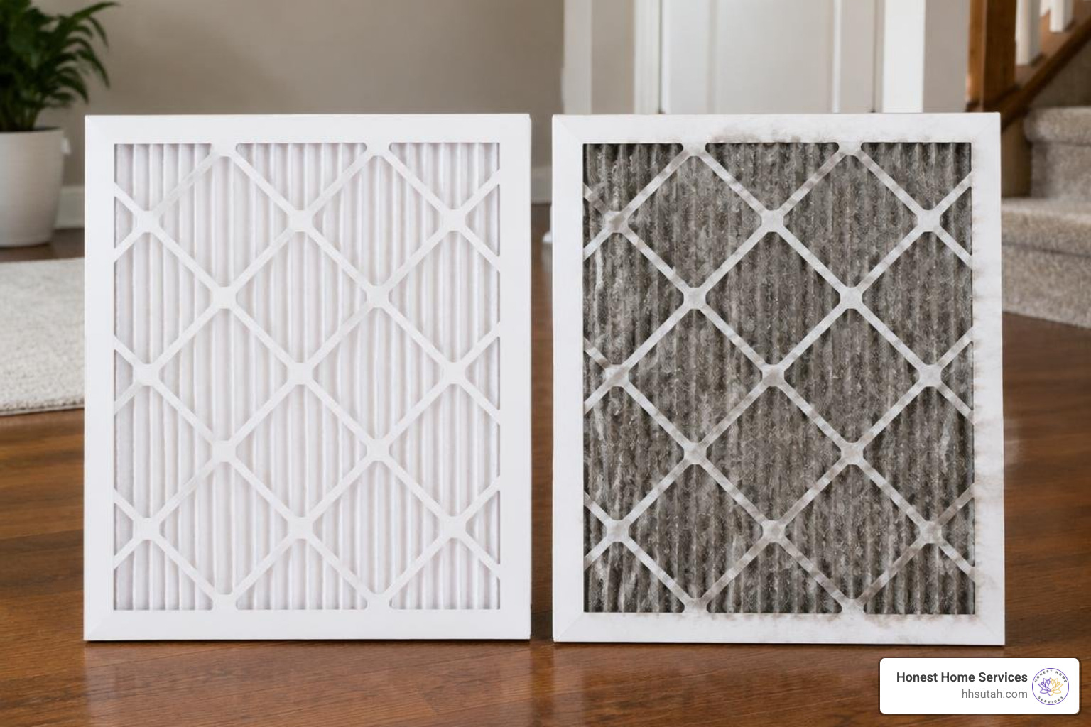 Comparing clean white filter with dirty gray clogged filter Comparing clean white filter with dirty gray clogged filter