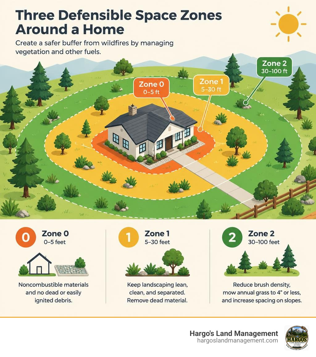 Three defensible space zones around a home infographic Three defensible space zones around a home infographic