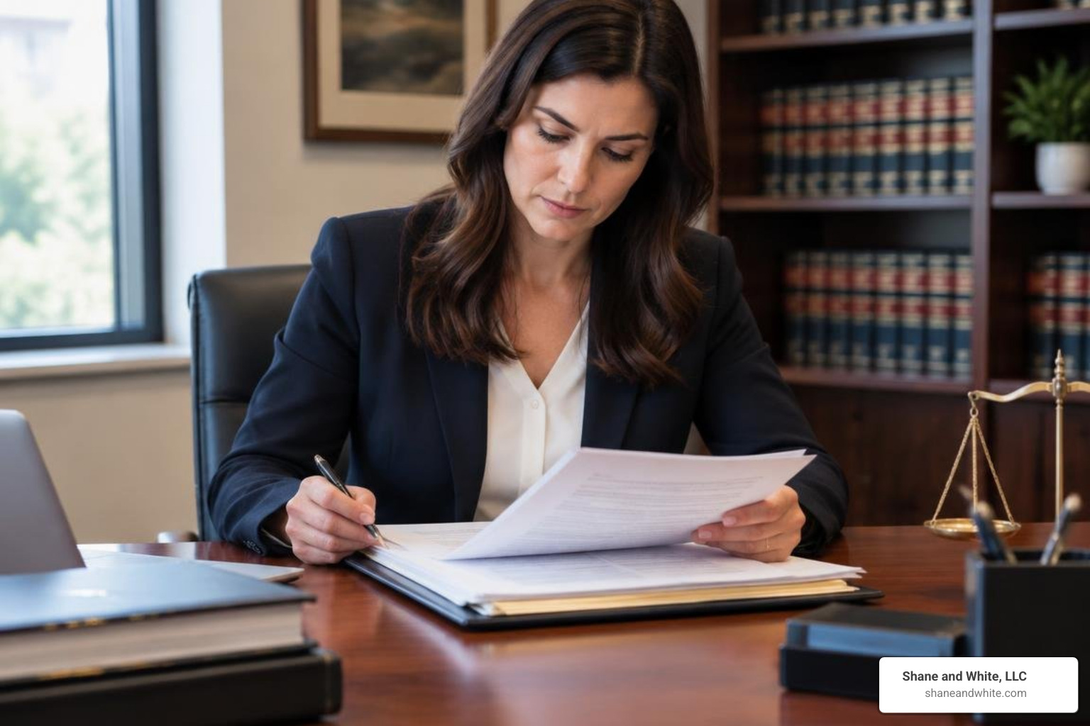 Family attorney reviewing legal case documents
