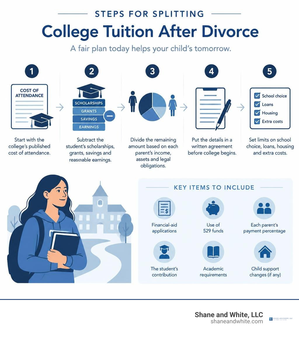 Steps for splitting college tuition after divorce infographic