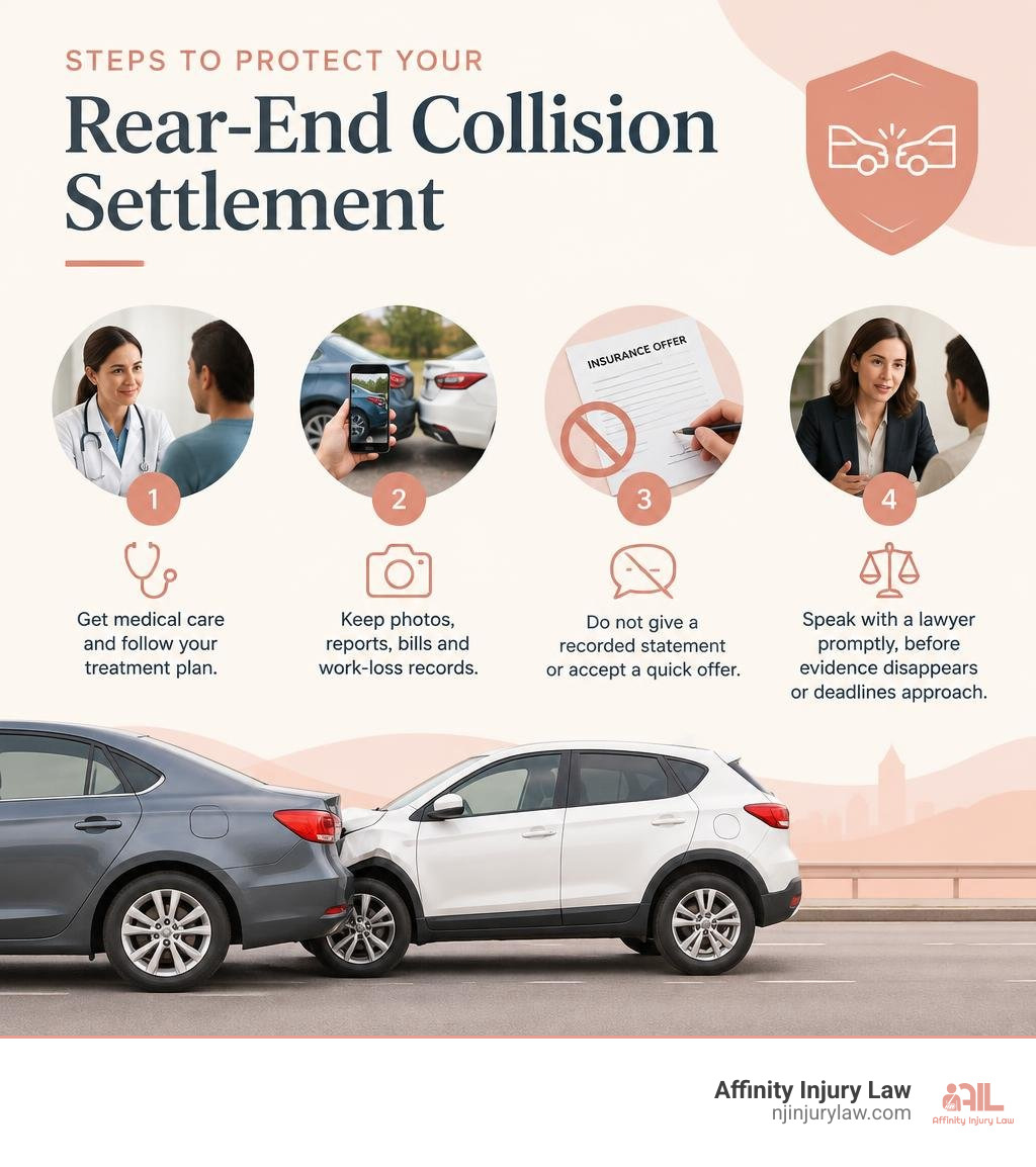 Steps to protect a rear-end collision settlement infographic