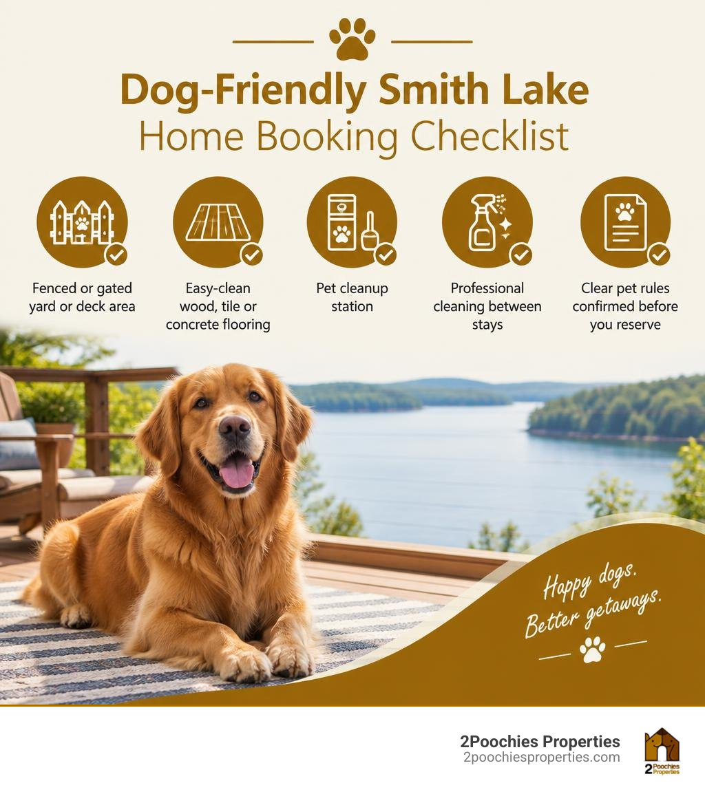 Dog-friendly Smith Lake home booking checklist infographic infographic
