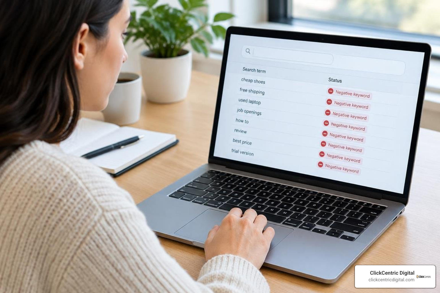 Reviewing search terms report for negative keyword additions