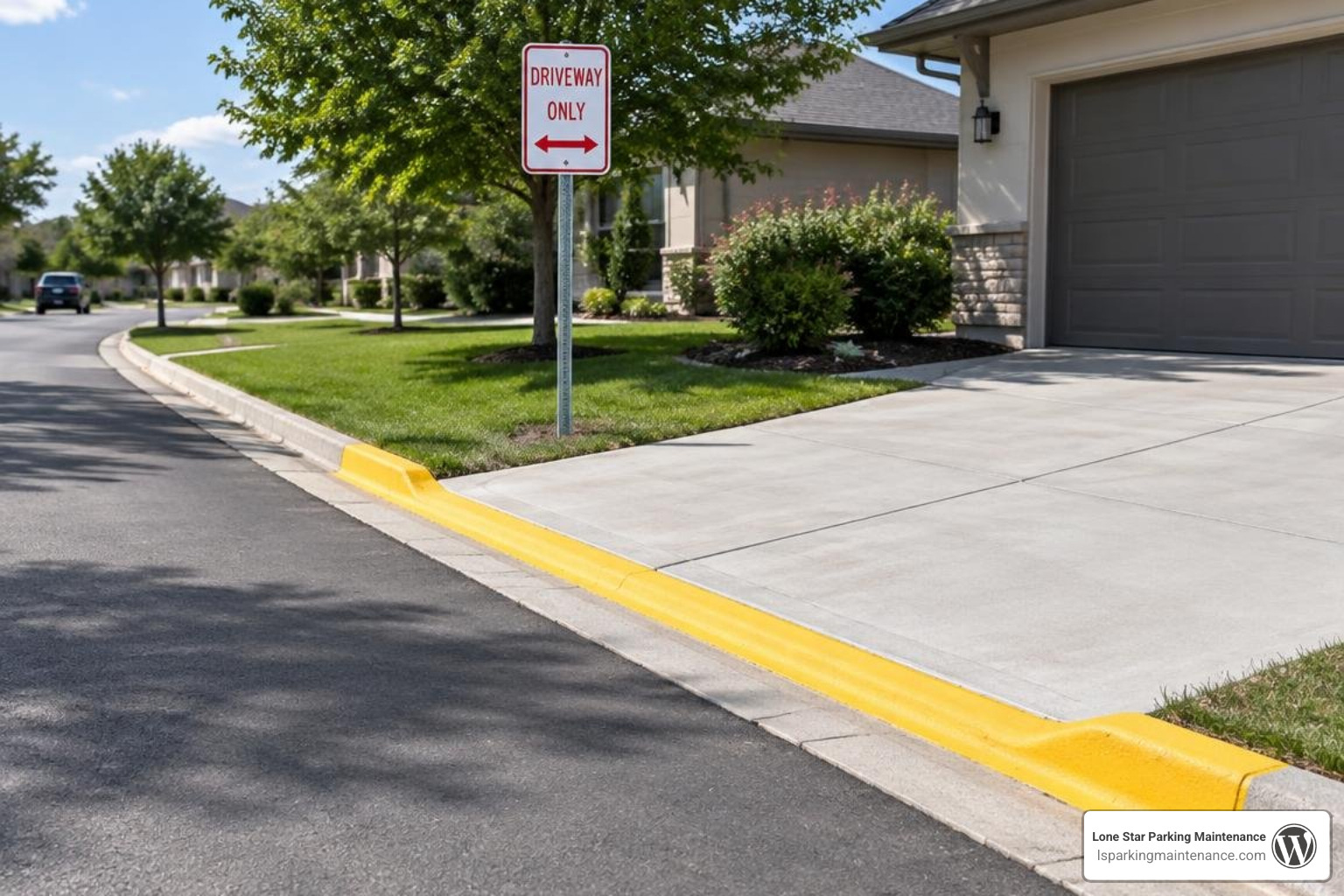 street with clear driveway curb markings and signs street with clear driveway curb markings and signs
