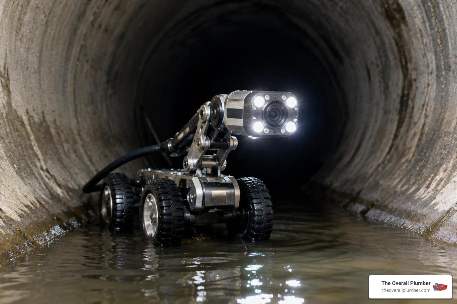Robotic CCTV crawler camera inspecting a subterranean drainage culvert Robotic CCTV crawler camera inspecting a subterranean drainage culvert
