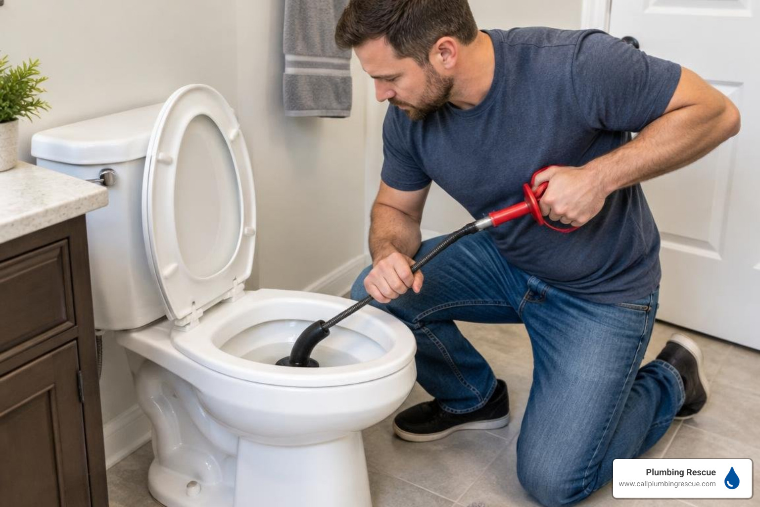 homeowner using a toilet auger in the bowl trapway homeowner using a toilet auger in the bowl trapway