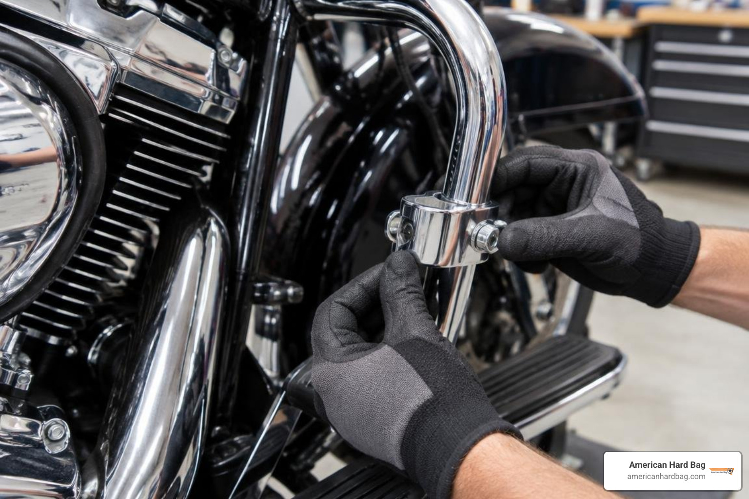 Installing lower fairing clamps onto Harley engine guard