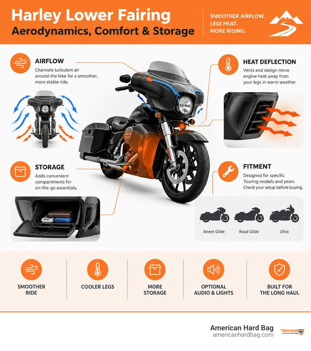 Harley lower fairing airflow, heat deflection, storage, and fitment infographic infographic Harley lower fairing airflow, heat deflection, storage, and fitment infographic infographic