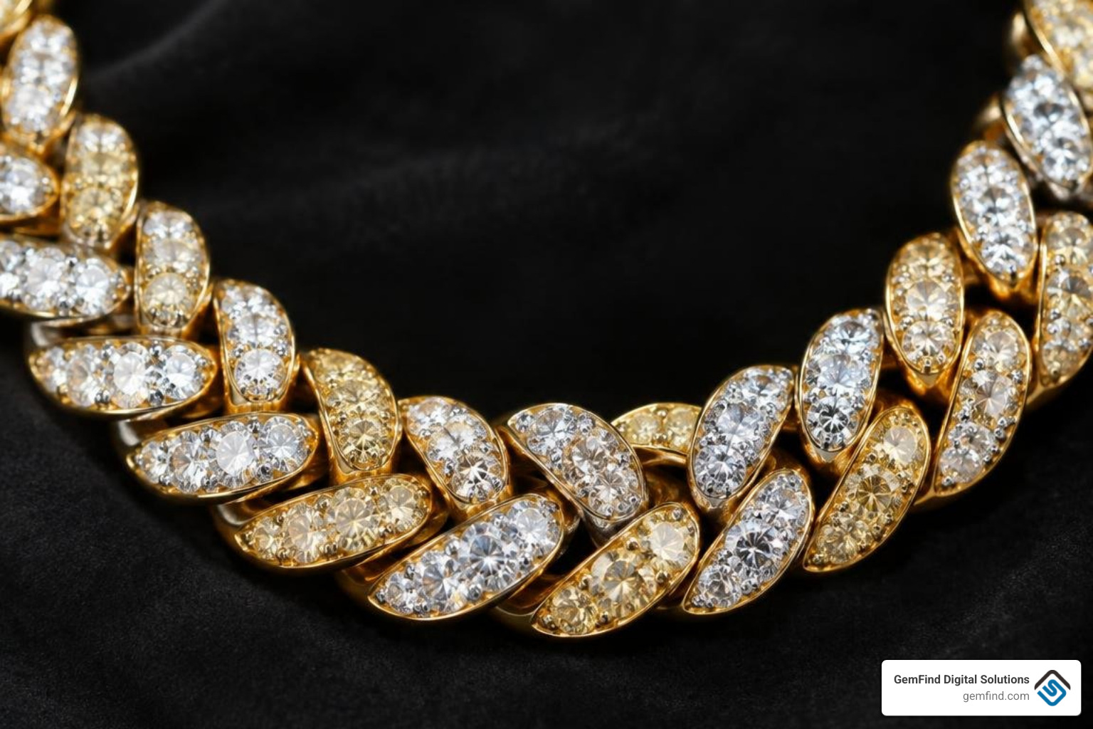 Diamond clarity and color grades displayed across gold links