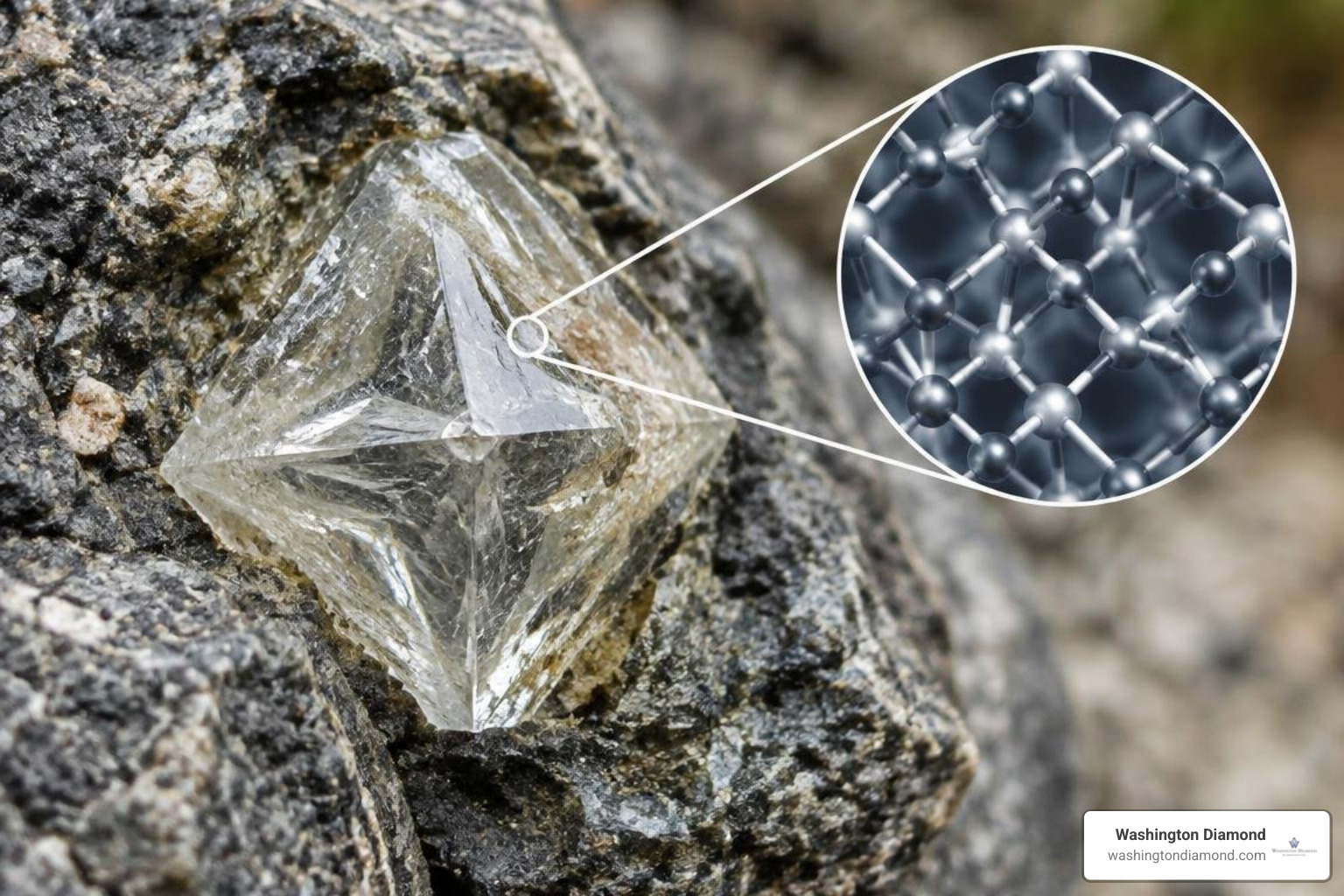 diamond crystal lattice and raw octahedral diamond in host rock diamond crystal lattice and raw octahedral diamond in host rock