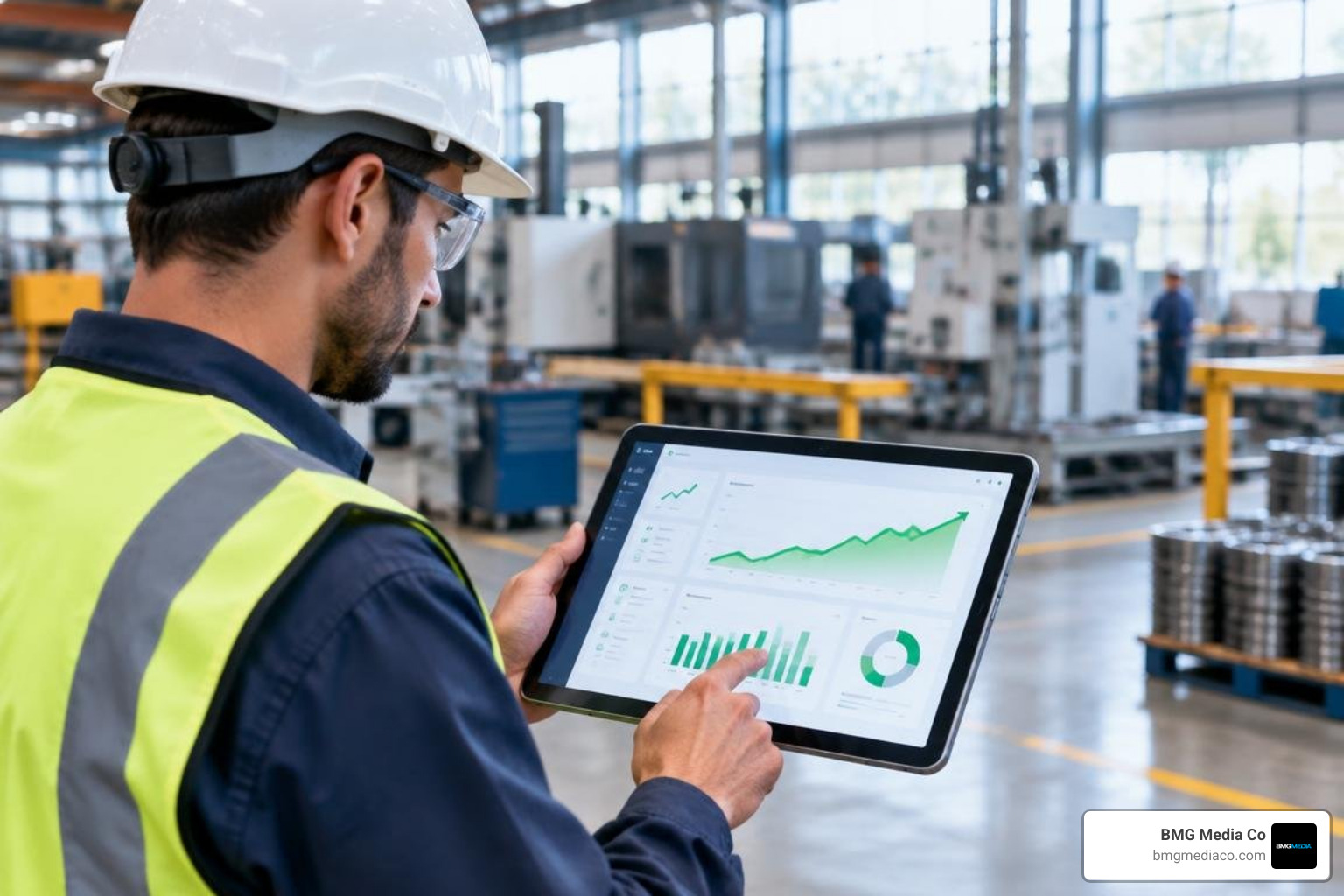 Industrial web analytics dashboard displaying qualified RFQ growth and organic traffic lift