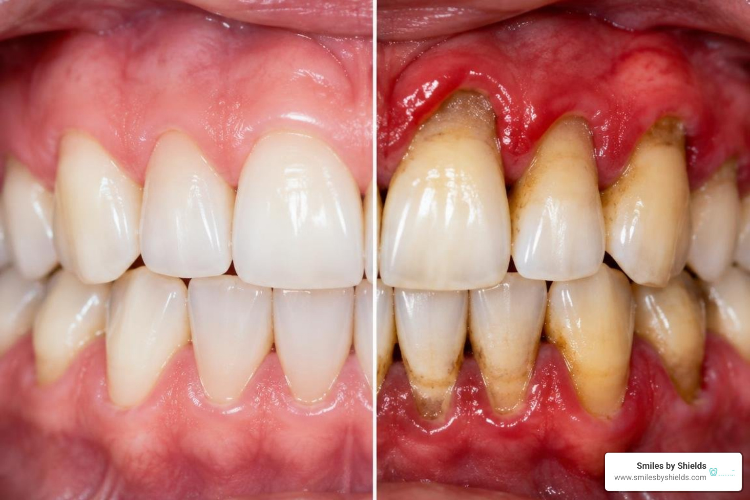 healthy gums compared to periodontal disease progression