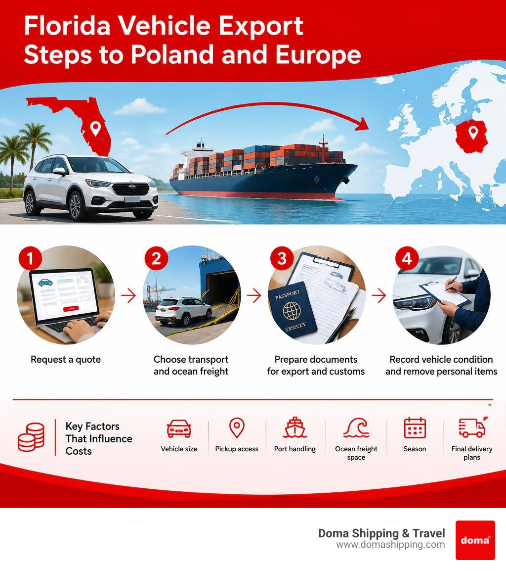 Florida vehicle export steps to Poland and Europe infographic Florida vehicle export steps to Poland and Europe infographic
